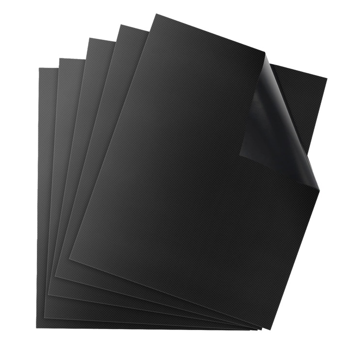 Set 5 Folii grill, Fibra sticla cu teflon, Rezistent la temperaturi -60°C pana la 260°C, 33 x 40 cm, Negru