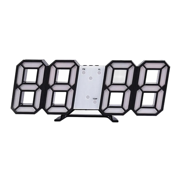 DomowySwiat díszóra, LED 3D, ébresztővel, fekete/fehér, 21,5x8,7x4cm