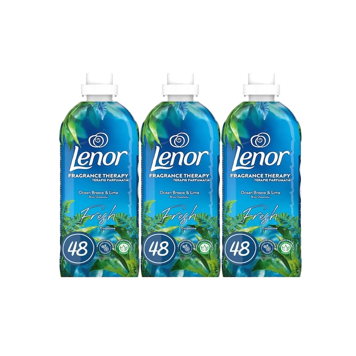 Комплект от 3 x балсам за пране Lenor 1,2 л Fresh Ocean Breeze & Lime, деликатна грижа за тъканите