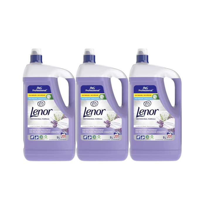 Комплект от 3 x балсам за пране Lenor 5L 200 пранета Лавандула и Лилия Бриз, деликатна грижа за тъканите
