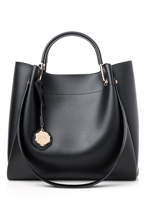 Vince Camuto, Чанта от еко кожа с фиксирани дръжки и презрамка, Черен