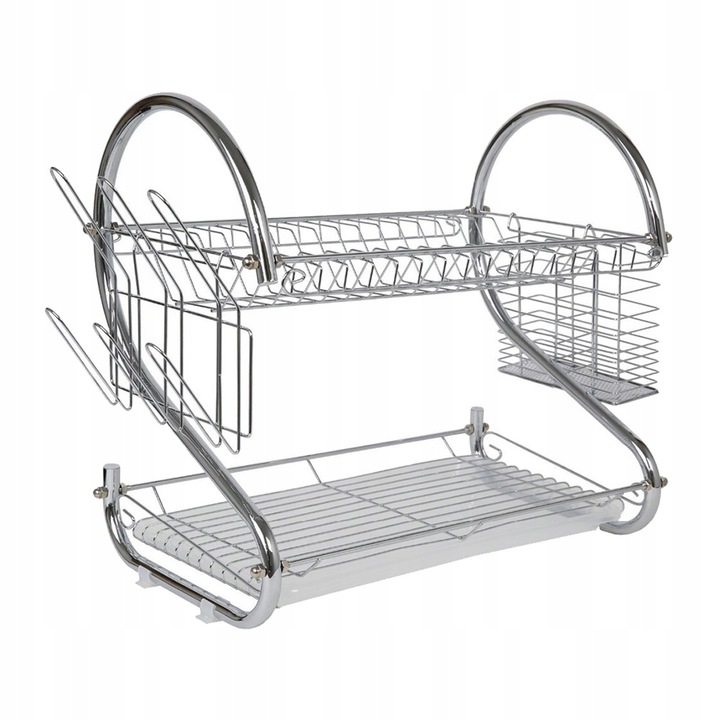 Scurgator vase, DomowySwiat, doua niveluri, argintiu, 38x40x24cm