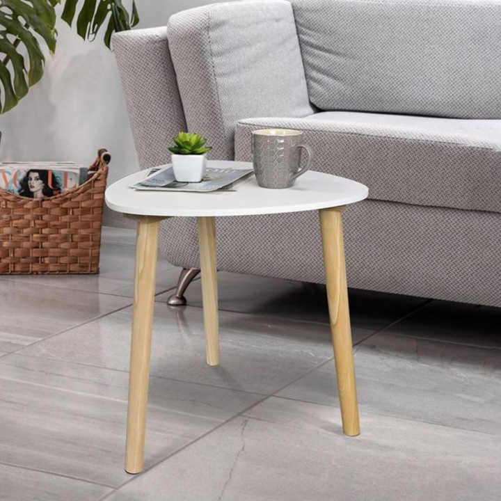 Masuta de cafea alba moderna semi-triunghiulara CasaShop din MDF 39x39xH40 cm