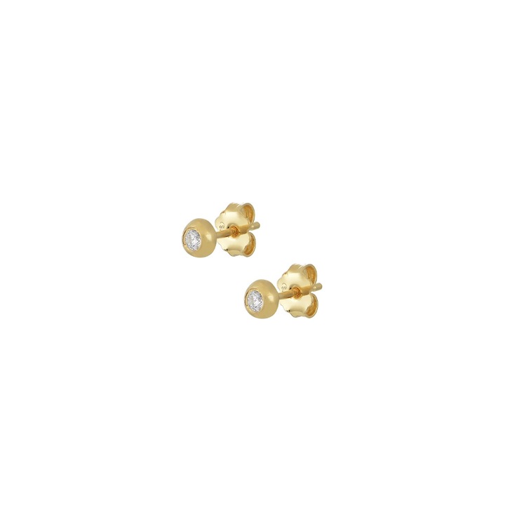 Cercei Stud Max Dilon Amaris, Placati cu Aur 24k, Zirconiu Swarovski, Auriu, 4mm