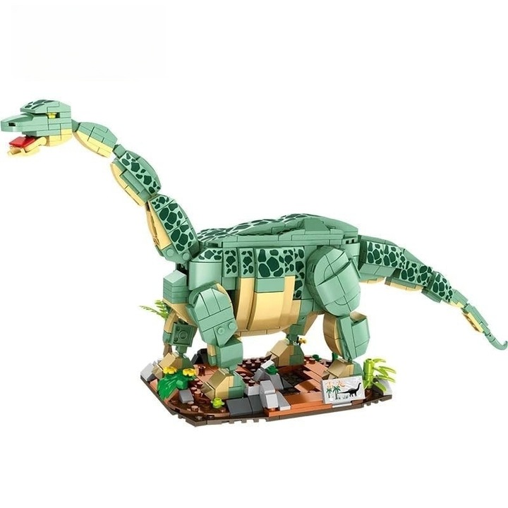 Set blocuri de constructie dinozaur, articulatii mobile, cu baza, 6+ ani, Brachiosaurus, 589 piese, 46x6.8x11.4 cm