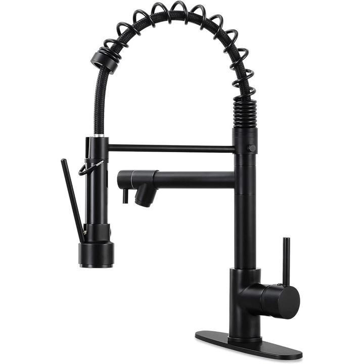 Összecsukható konyhai csaptelep, egy fogantyúval és 2 kivezetéssel, fekete