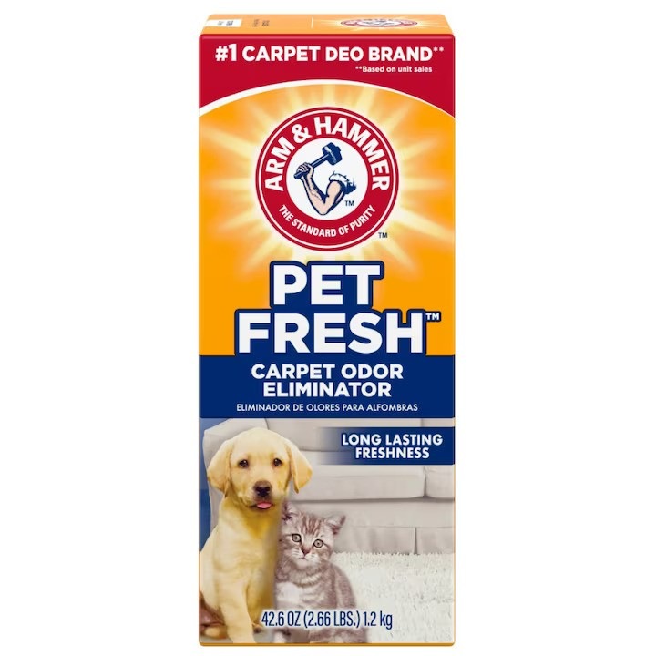 Pudra pentru curatarea covoarelor Pet Fresh Odor Eliminator de la Arm & Hammer, cu bicarbonat de sodiu, Elimina mirosurile neplacute cauzate de animalele de companie, 1.2 kg