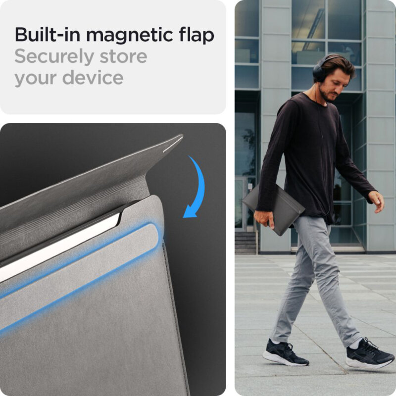 Mapa pentru protectie laptop, diagonala maxima 16", Valentinus Sleeve, inchidere magnetica, piele ecologica, Gri