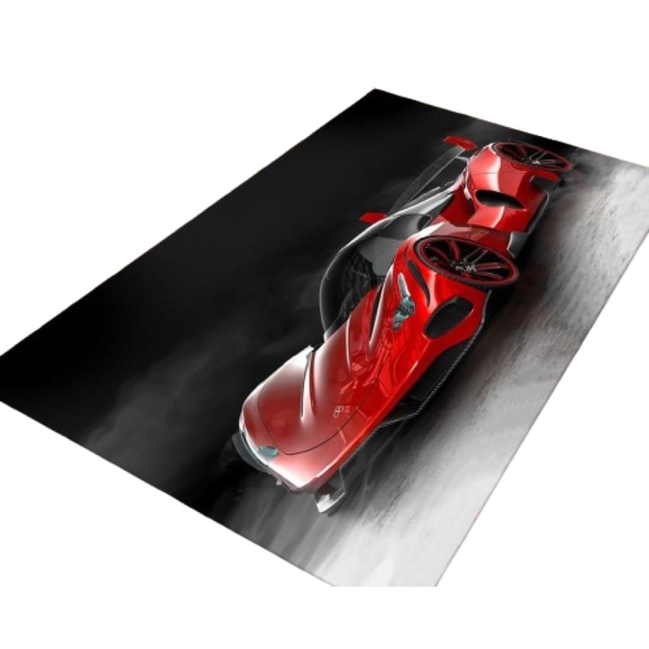 Covor camera copii, Antiderapant, Imprimeu Masina Sport, Multicolor, 80x150cm