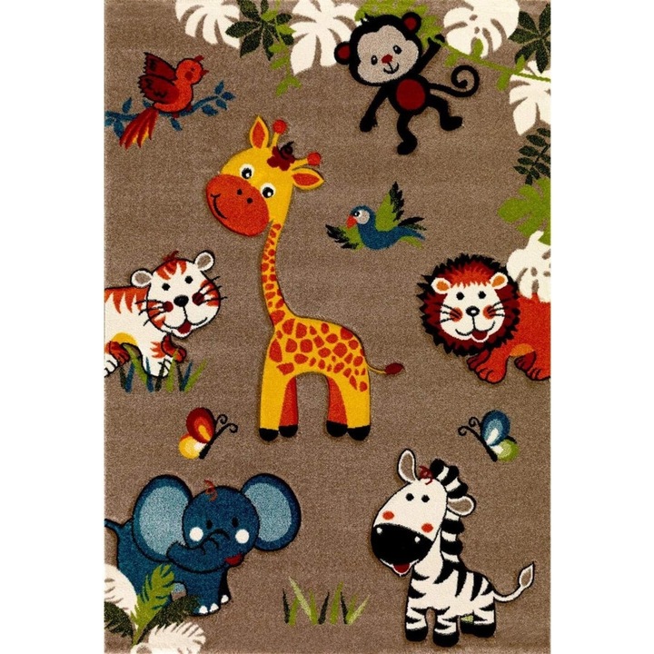 Covor camera copii, Antiderapant, Animale Zoo, Multicolor, 80x150cm