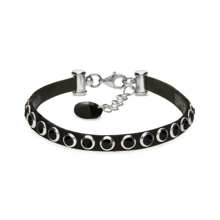 Bratara Spark Yaki Punk, Alcantara neagra, cristale Jet Hematite, 18cm