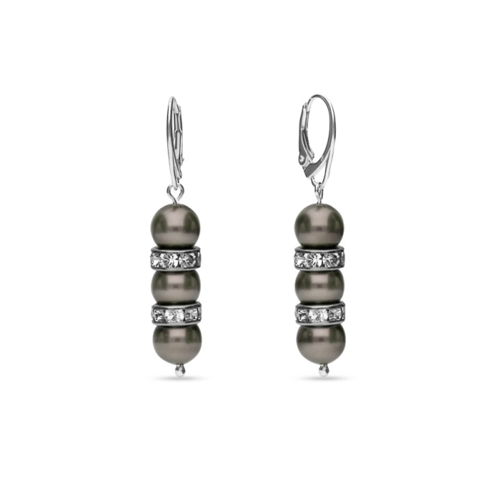 Cercei Spark, argint 925, perle cristal, Brown Pearl, 4cm