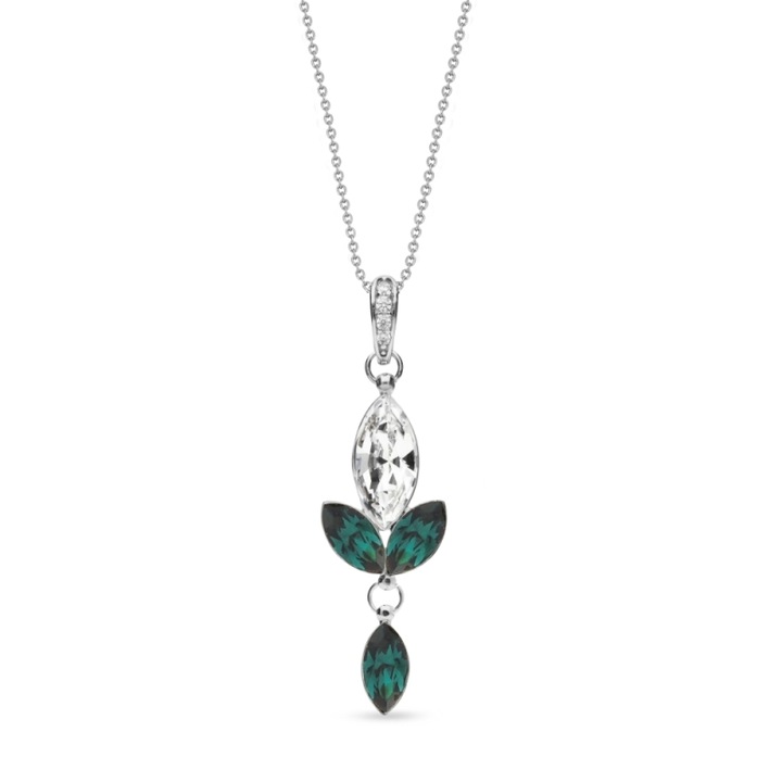 Colier Spark Lily Emerald, argint 925, cristale, verde/crystal, 47cm