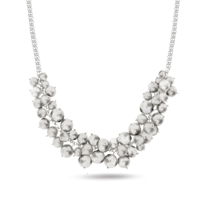 Colier Spark, argint 925, perle cristal, alb, 52cm