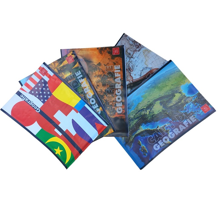 Set de 3 Caiete Geografie, Linomag®, Coperta lucioasa multicolora, 17x24 cm, 24 File, 60 g/m²