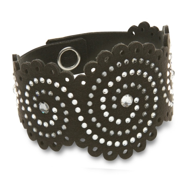 Bratara dama, Spark, Cristale/Textil, 18.5cm, Negru