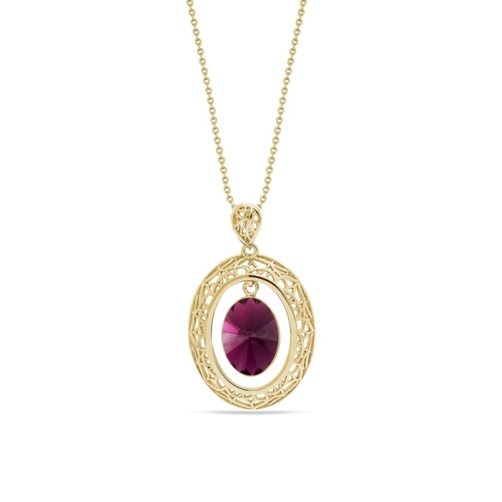 Colier Spark Ajour Oval, argint placat cu aur, cristale Amethyst, 61cm
