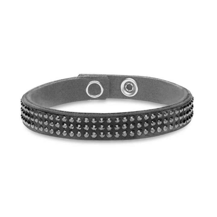 Bratara Spark, Textil, Alcantara gri, cristale Jet Hematite, 17/18.5x1cm