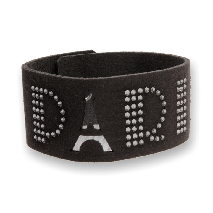 Bratara Spark Paris, Textil, cristale Silver Night, Alcantara neagra, 18.5x3cm