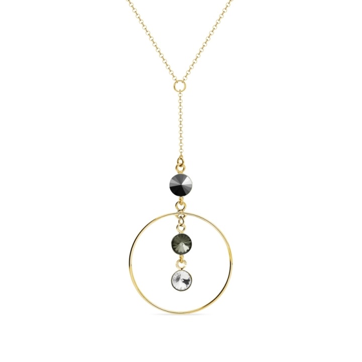 Colier Spark Circlet, argint placat cu aur, cristale, negru, 64cm