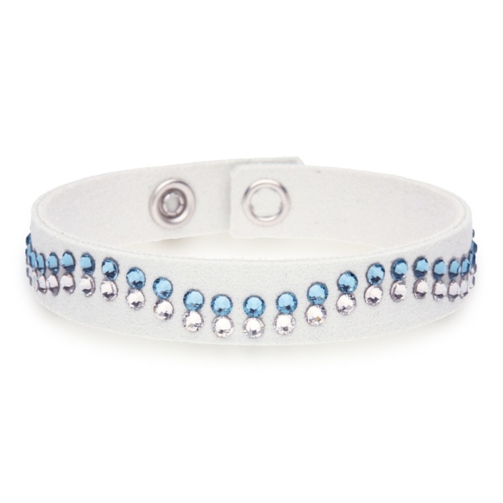 Bratara Spark Wave, Textil, Alcantara alba, cristale Aquamarine si Crystal, 17/18.5x1.1cm
