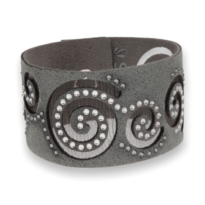 Bratara Spark Spiral Grey, Textil, Alcantara gri, cristale, 18.5x3.4cm