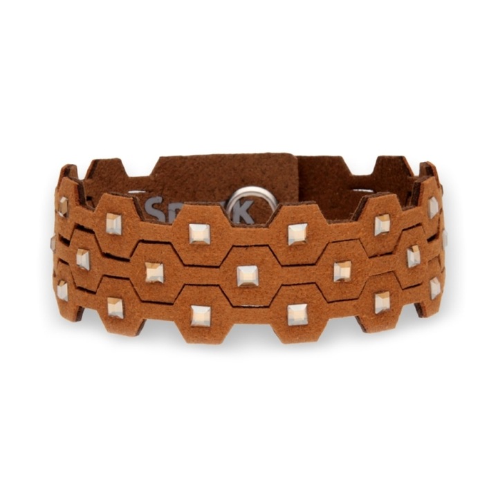 Bratara Spark Squary, Textil, Alcantara maro, cristale Golden Shadow, 18.5x2cm