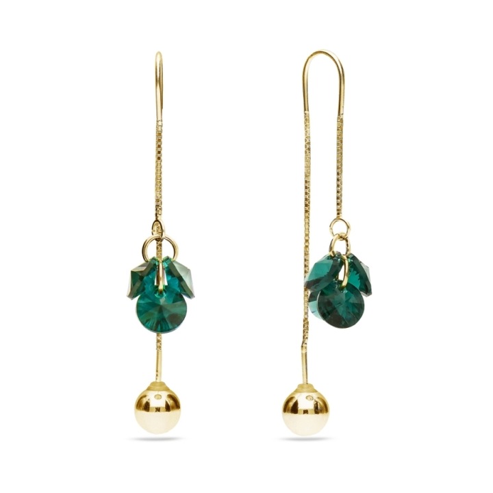 Cercei dama, Spark, argint placat cu aur, cristale Emerald, 6.5cm