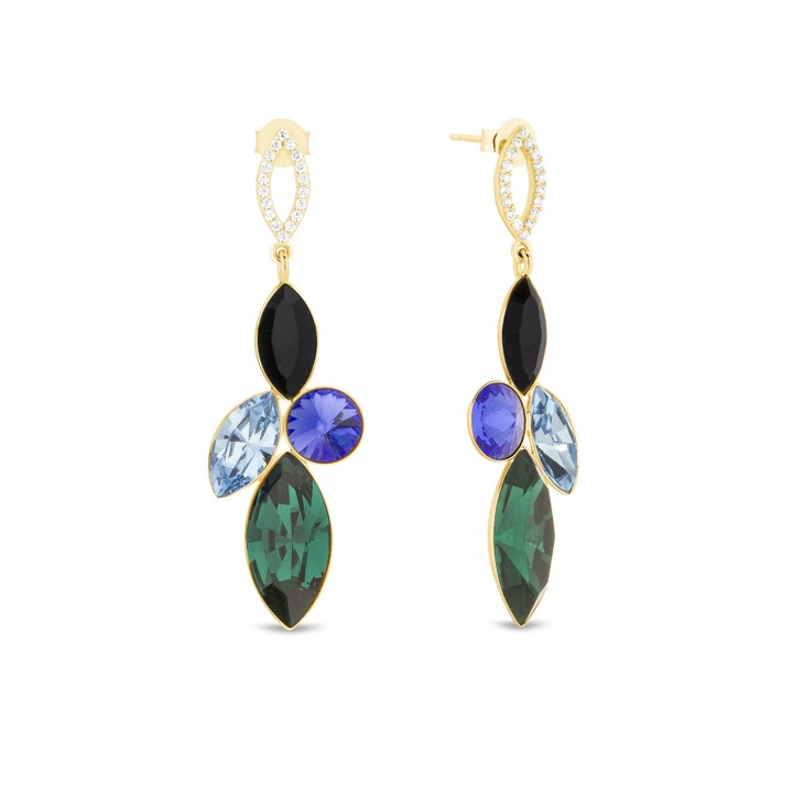 Cercei dama, Spark Carmen, argint placat cu aur, cristale austriece, multicolor, 4.5cm