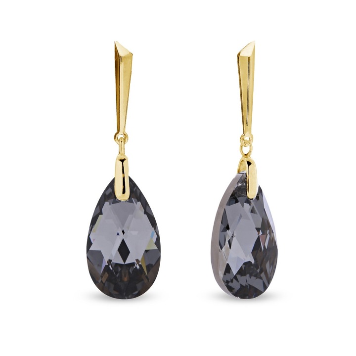 Cercei dama, Spark Lacrima, argint, Cristale Austriece, Placati cu Aur, Silver Night, 4.3cm