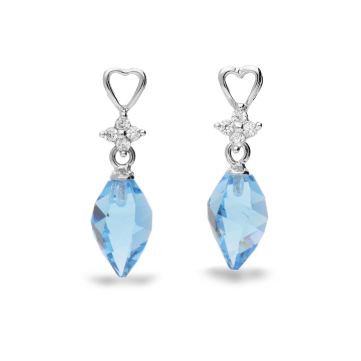 Cercei Twisted Drop, Spark, argint 925, cristale Aquamarine, 2.5cm