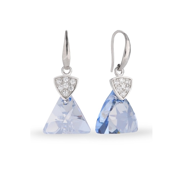 Cercei Triangolo, Spark, argint 925, cristale Blue Shade, 3cm