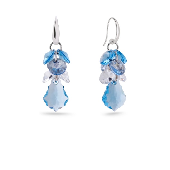 Cercei Baroque Dives, Spark, argint 925, cristale Aquamarine, Crystal si Blue Shade, 3.5cm