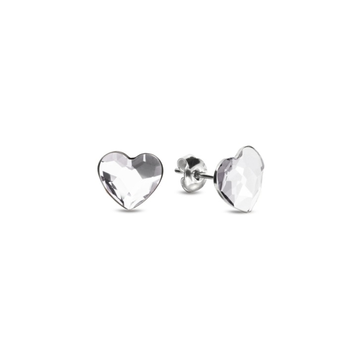 Cercei Heart Studs, Spark, argint 925 placat cu platina, cristale austriece, 0.6cm