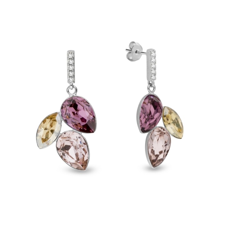 Cercei Spark Arcadia, argint 925, cristale vintage rose/iris/golden Shadow, 3cm