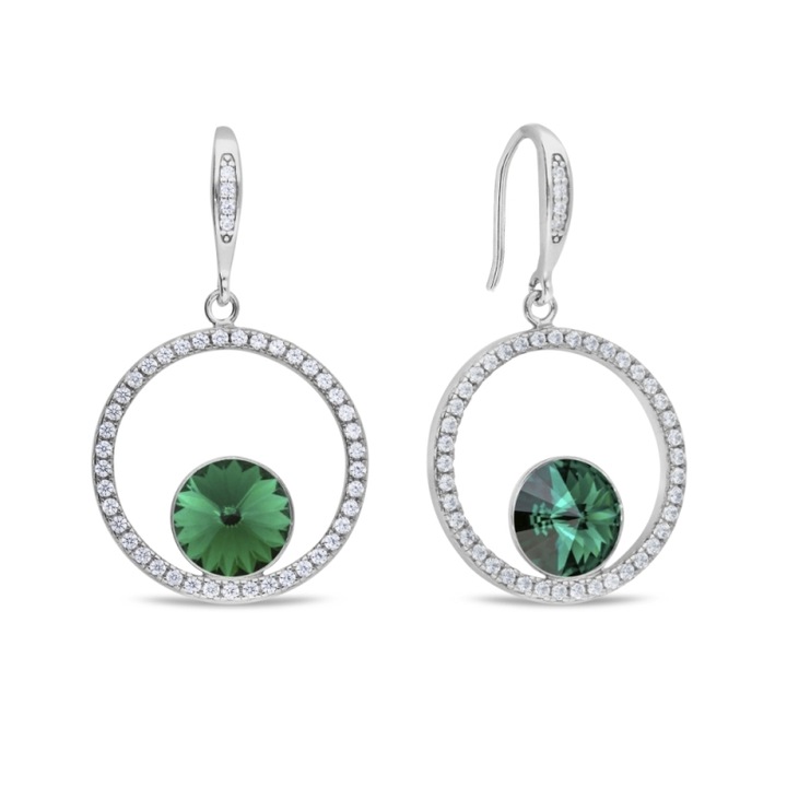 Cercei Orbita, Spark, argint 925, cristale Emerald, 3.9cm