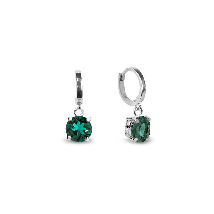 Cercei Spark Ronda, argint 925 placat cu platina, cristale austriece Emerald, 2.4cm
