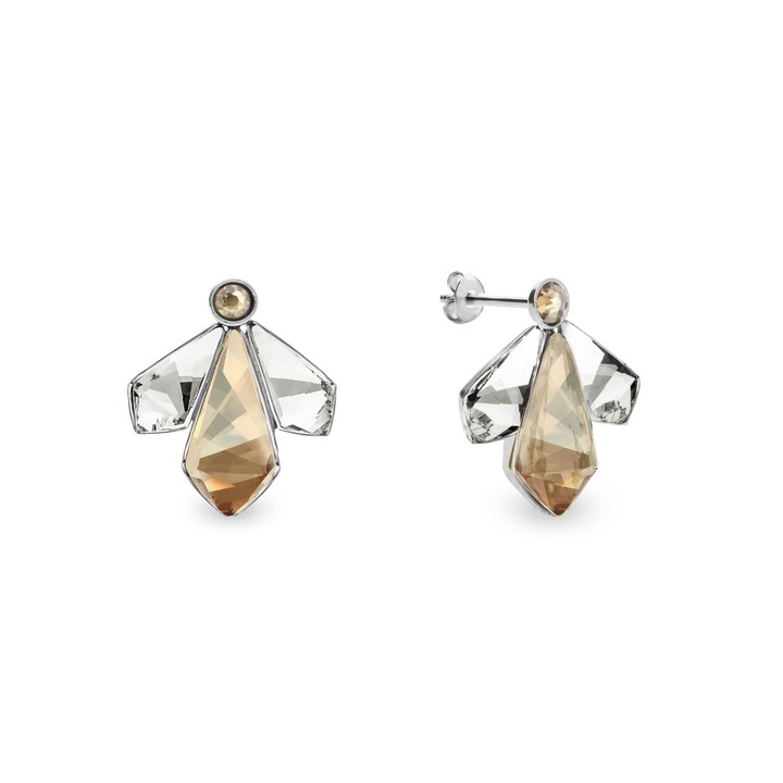 Cercei Spark Falena, Argint 925, Cristale Golden Shadow si Crystal, 1.8cm