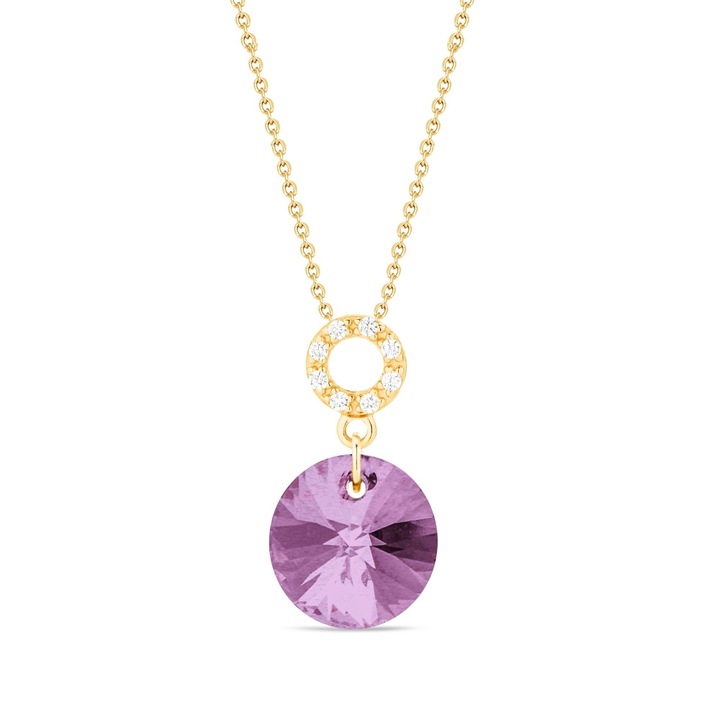 Colier Spark Xilion Disc, argint placat cu aur, cristale austriece iris, 47cm