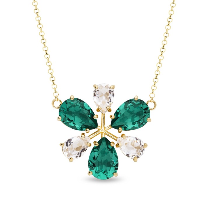 Colier Spark Pariso, cristale austriece, placat cu aur, emerald/crystal, 47cm