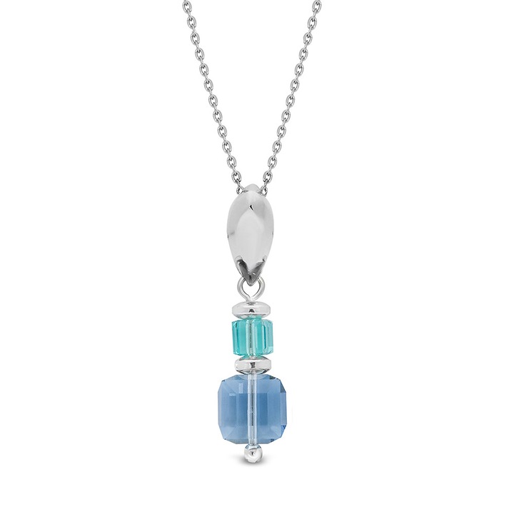Colier, Spark, Aster, Argint Platinat/Cristale Austriece, Aquamarine/Light Turquoise, 47cm