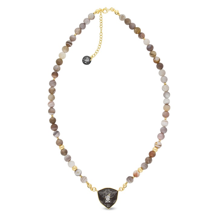 Colier dama, Spark, Triantan, Argint placat cu aur/Agate Botswana, Multicolor, 47cm