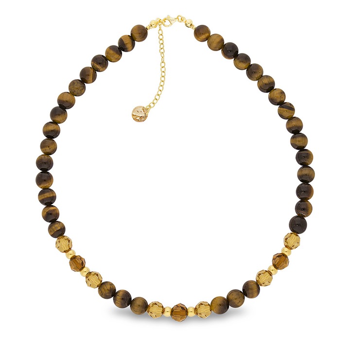 Colier, Spark, Almeria, Argint placat/Cristale chi de tigru, Multicolor, 47cm