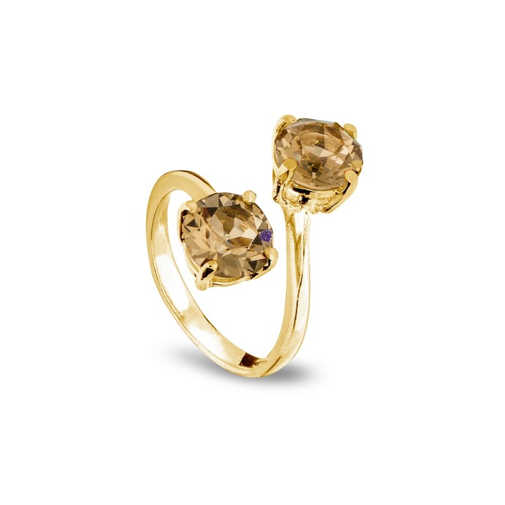 Inel dama, Spark Ronda, cristale Topaz/Placat cu aur, Auriu, reglabil