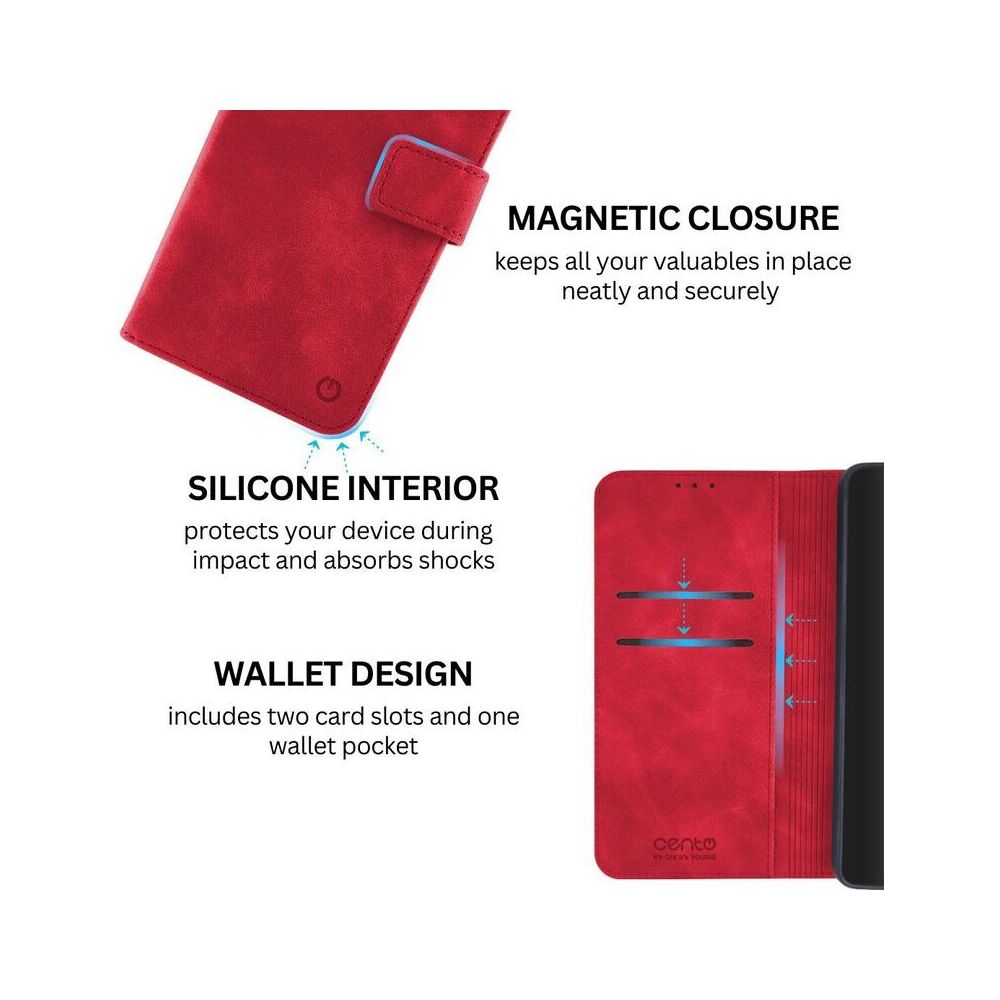 Husa de protectie tip carte Cento Lima compatibila cu Samsung Galaxy A15 4G/A15 5G Rosu Premium, Piele ecologica, Inchidere magnetica, Protectie Sporita, Anti soc, Anti zgarieturi, Functie de stand