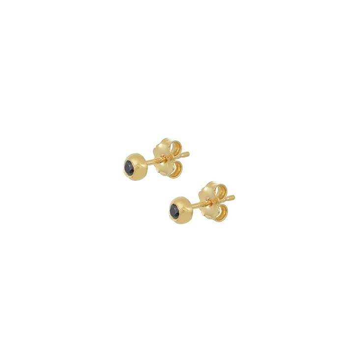 Cercei Stud Max Dilon Amaris, placati cu aur 24k, Zirconiu Swarovski negru, 4mm