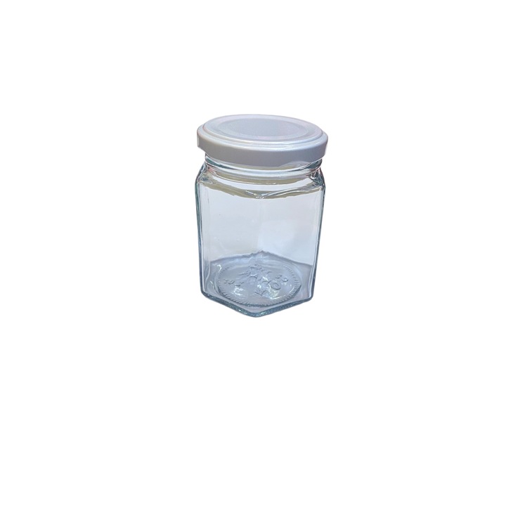 Borcan hexagon 196 ml cu capac fi 58, set 33 buc