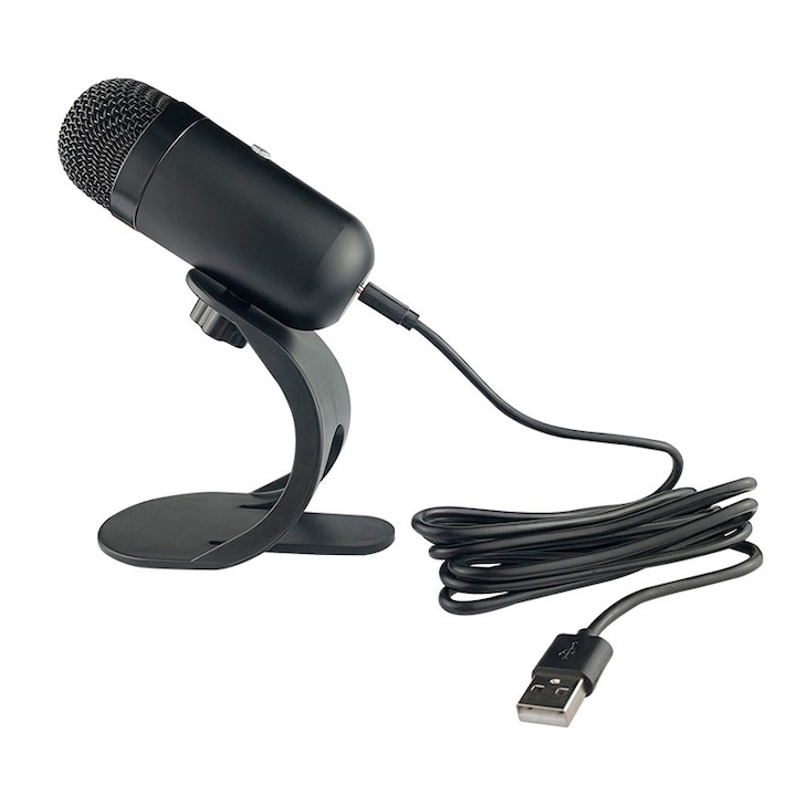Микрофон за поточно предаване, професионален, 360°, DC 5V, USB, Smart Voice 1, поддръжка, бутон за изключване на звука, контрол на звука, функция за намаляване на шума, sundiguer, черен