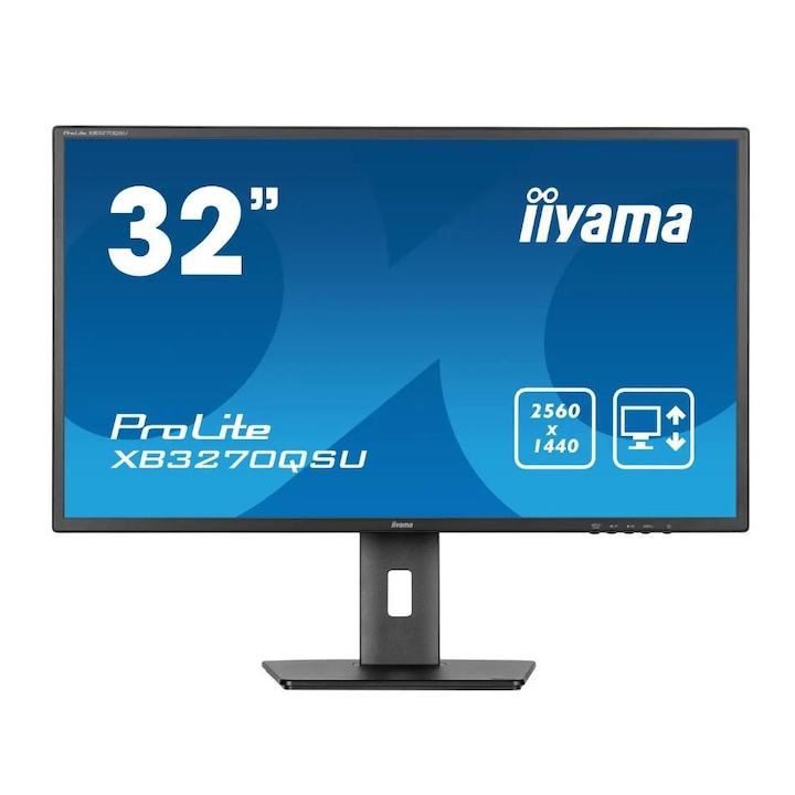 IPS LED Iiyama Monitor, 31,5", XB3270QSU-B1, WQHD 2560 x 1440, hangszórók, 100 Hz, 3 ms, fekete