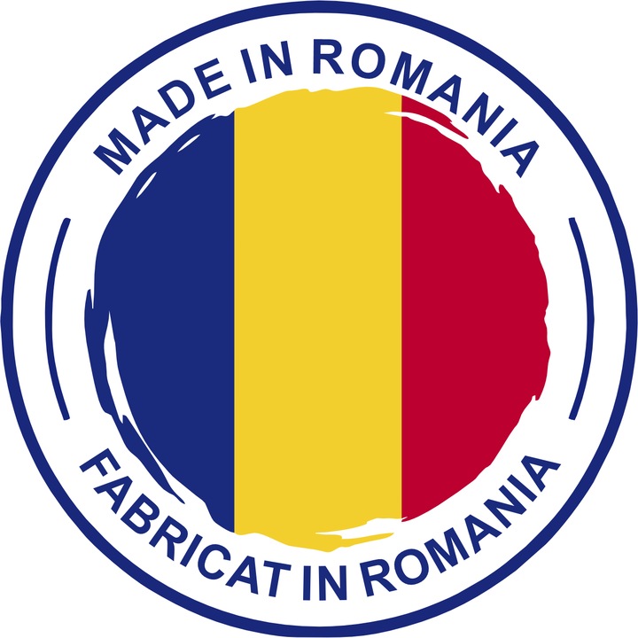 Set etichete autocolante "Produs in Romania", PVC, rezistente la apa, 3 cm diametru